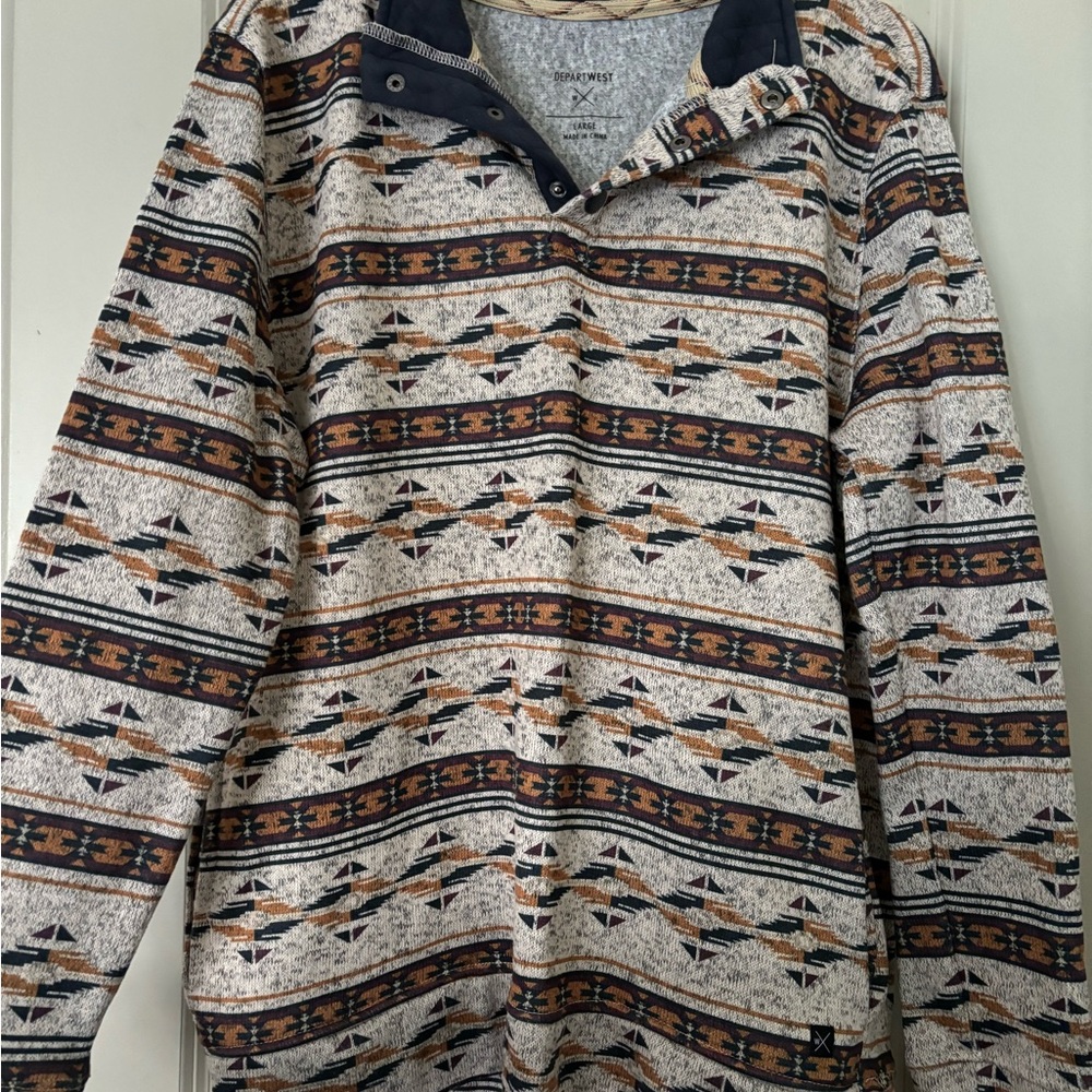 Gray and Brown Lightweight Shirt Jacket with Geometric Pattern